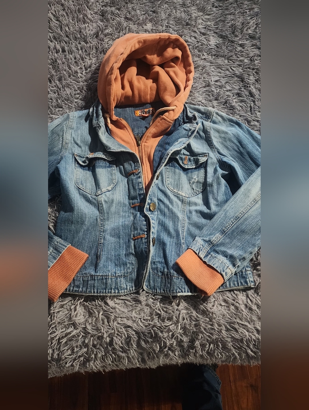 Denim Jacket with Orange Hoodie Lining